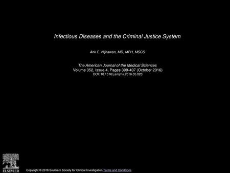 Infectious Diseases and the Criminal Justice System