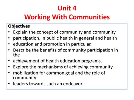 Unit 4 Working With Communities
