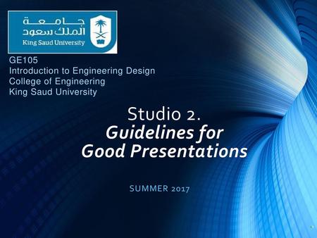 Studio 2. Guidelines for Good Presentations