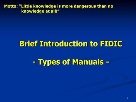 Introduction to FIDIC - Manuals