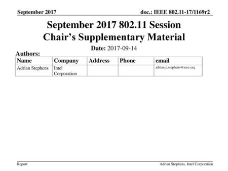 September Session Chair’s Supplementary Material