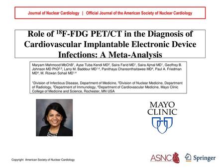 Journal of Nuclear Cardiology | Official Journal of the American Society of Nuclear Cardiology Role of 18F-FDG PET/CT in the Diagnosis of Cardiovascular.