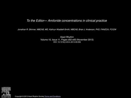To the Editor— Amiloride concentrations in clinical practice