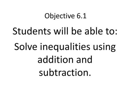 Students will be able to: