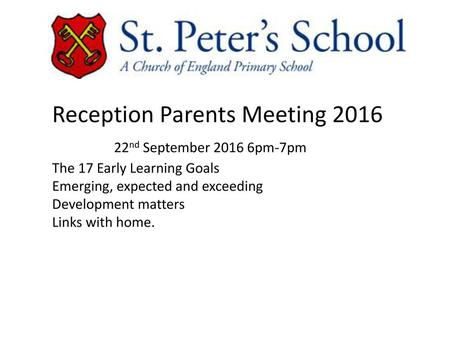 Reception Parents Meeting 2016