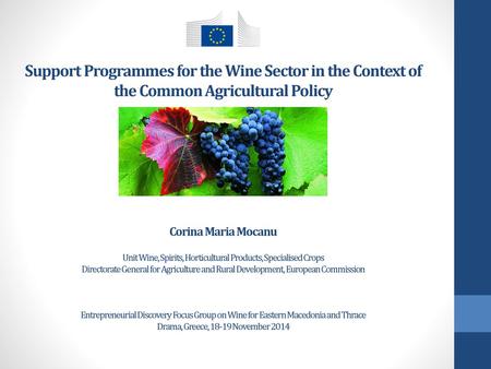 Support Programmes for the Wine Sector in the Context of the Common Agricultural Policy Corina Maria Mocanu Unit Wine, Spirits, Horticultural Products,