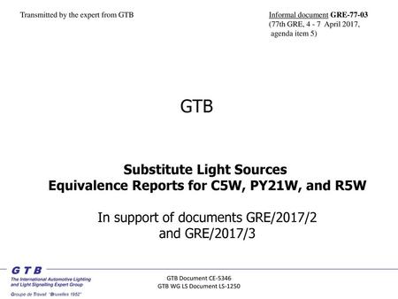 Substitute Light Sources Equivalence Reports for C5W, PY21W, and R5W