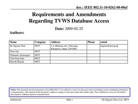 Requirements and Amendments Regarding TVWS Database Access