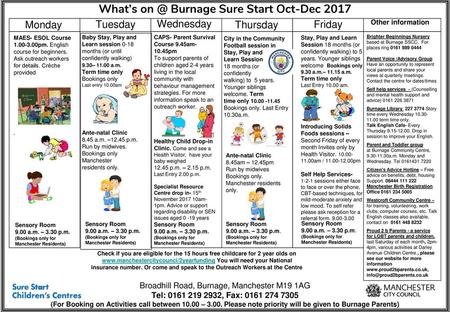 What’s Burnage Sure Start Oct-Dec 2017