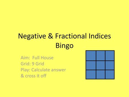 Negative & Fractional Indices Bingo
