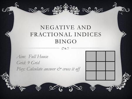 Negative and Fractional Indices bingo