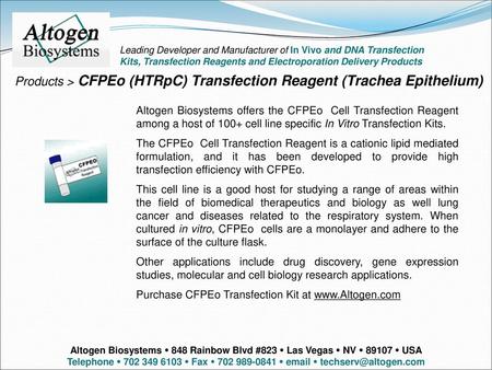 Products > CFPEo (HTRpC) Transfection Reagent (Trachea Epithelium)