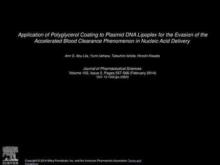 Application of Polyglycerol Coating to Plasmid DNA Lipoplex for the Evasion of the Accelerated Blood Clearance Phenomenon in Nucleic Acid Delivery  Amr.