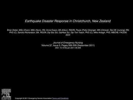 Earthquake Disaster Response in Christchurch, New Zealand