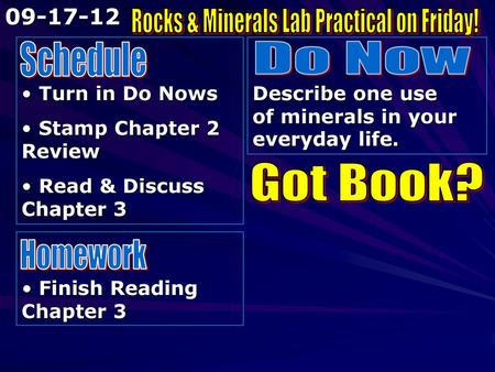 Rocks & Minerals Lab Practical on Friday!