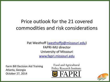 Price outlook for the 21 covered commodities and risk considerations