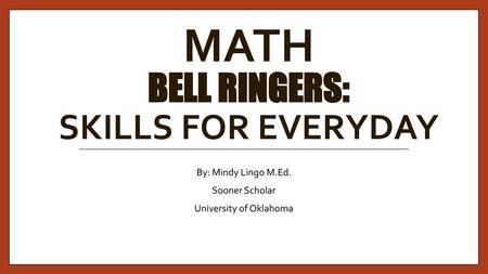 math BELL RINGERS: Skills for Everyday