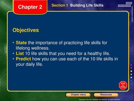Chapter 2 Section 1  Building Life Skills Objectives