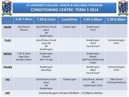 CONDITIONING CENTRE: TERM