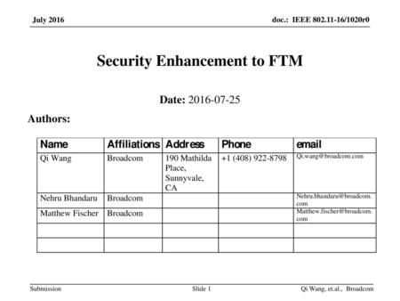 Security Enhancement to FTM