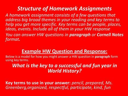 Structure of Homework Assignments