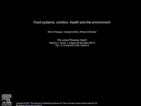 Food systems, nutrition, health and the environment