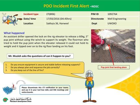 PDO Incident First Alert –NDSC Pup joint final landing place