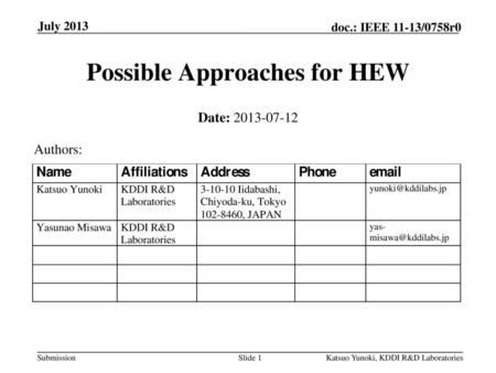 Possible Approaches for HEW