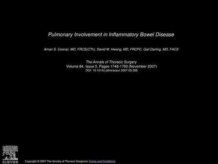 Pulmonary Involvement in Inflammatory Bowel Disease