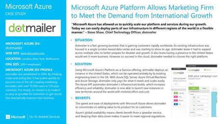 Microsoft Azure Platform Allows Marketing Firm to Meet the Demand from International Growth “Microsoft Azure has allowed us to quickly scale our platform.