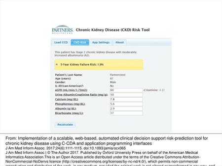 Figure 2. Chronic kidney disease risk tool application.