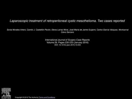 Laparoscopic treatment of retroperitoneal cystic mesothelioma