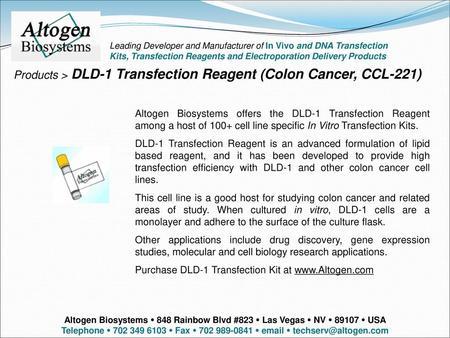 Products > DLD-1 Transfection Reagent (Colon Cancer, CCL-221)