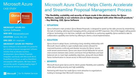 Microsoft Azure Cloud Helps Clients Accelerate and Streamline Proposal Management Process “The flexibility, scalability and security of Azure made it the.