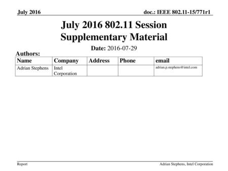July Session Supplementary Material