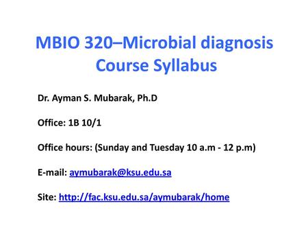MBIO 320–Microbial diagnosis