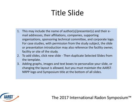Title Slide The 2017 International Radon Symposium™