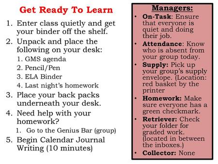 Get Ready To Learn Managers: