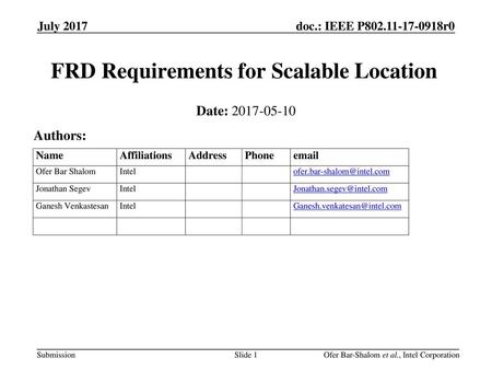 FRD Requirements for Scalable Location
