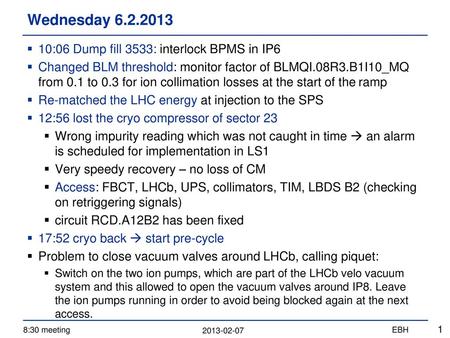 Wednesday :06 Dump fill 3533: interlock BPMS in IP6