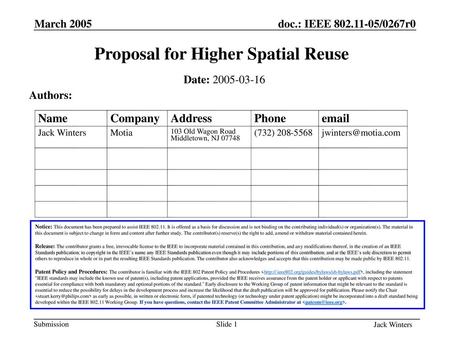 Proposal for Higher Spatial Reuse