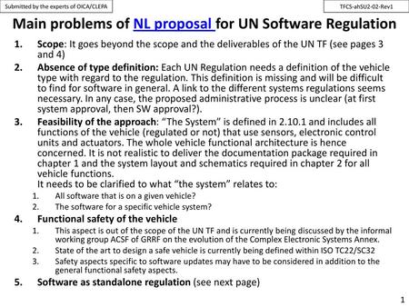 Main problems of NL proposal for UN Software Regulation