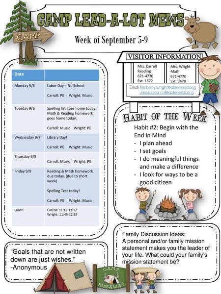 Camp lead-a-lot News Week of September 5-9 Habit of the Week
