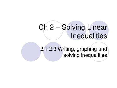 Ch 2 – Solving Linear Inequalities