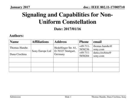 Signaling and Capabilities for Non-Uniform Constellation