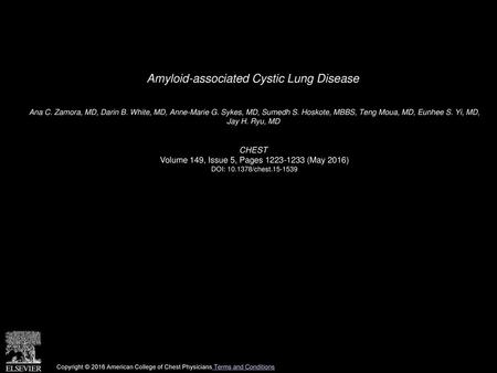 Amyloid-associated Cystic Lung Disease