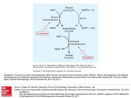 Metabolism of ethanol by alcohol dehydrogenase (ADH) and the microsomal ethanol-oxidizing system (MEOS). Alcohol dehydrogenase and aldehyde dehydrogenase.