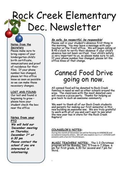 Canned Food Drive going on now.