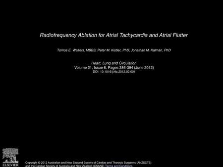 Radiofrequency Ablation for Atrial Tachycardia and Atrial Flutter