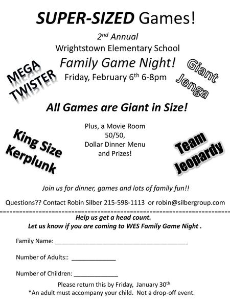 2nd Annual Wrightstown Elementary School Family Game Night!